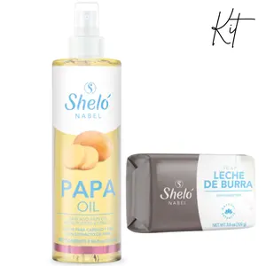 Shelo Nabel Papa Oil + Leche de Burra Bar Soap Kit - For Hair and Skin care Adults, Men and Women