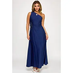 Navy Horizon One-Shoulder Maxi