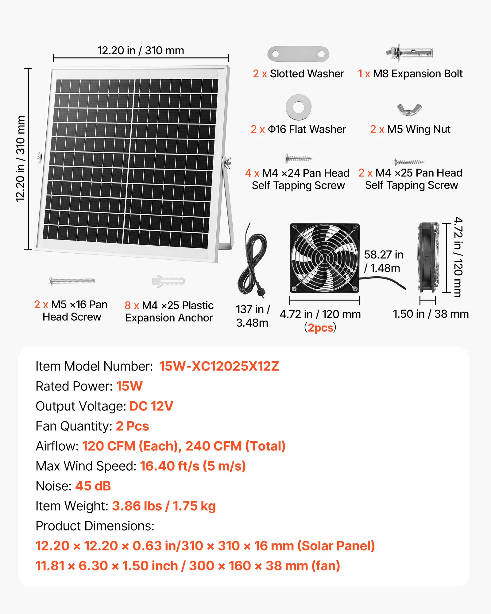 Model Solar Panel Fan VEVOR Solar Powered Fan, 15W Solar Panel with 2 Fans, Adjustable Solar ...