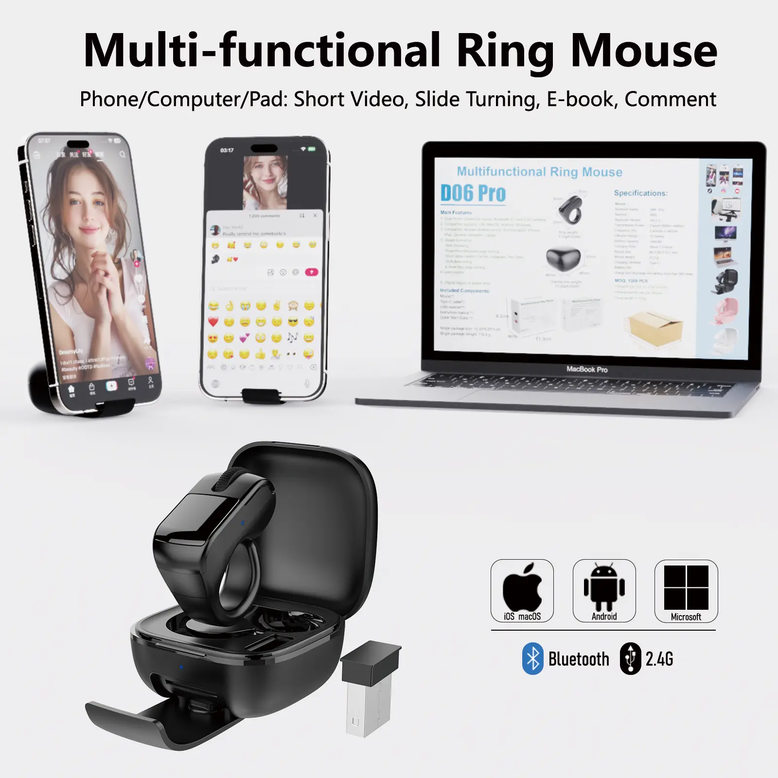 [DealsForYouDays] Xring Mouse Ring TikTok Scrolling Remote Control with Touchpad, Bluetooth/2.4G Wireless Air Mouse for Short Video, Page Turner for Kindle APP, Selfie and Video Remote, For IPhone/IPad/Android/Tablet/Mac/PC/Laptop SummerWins Smartphone