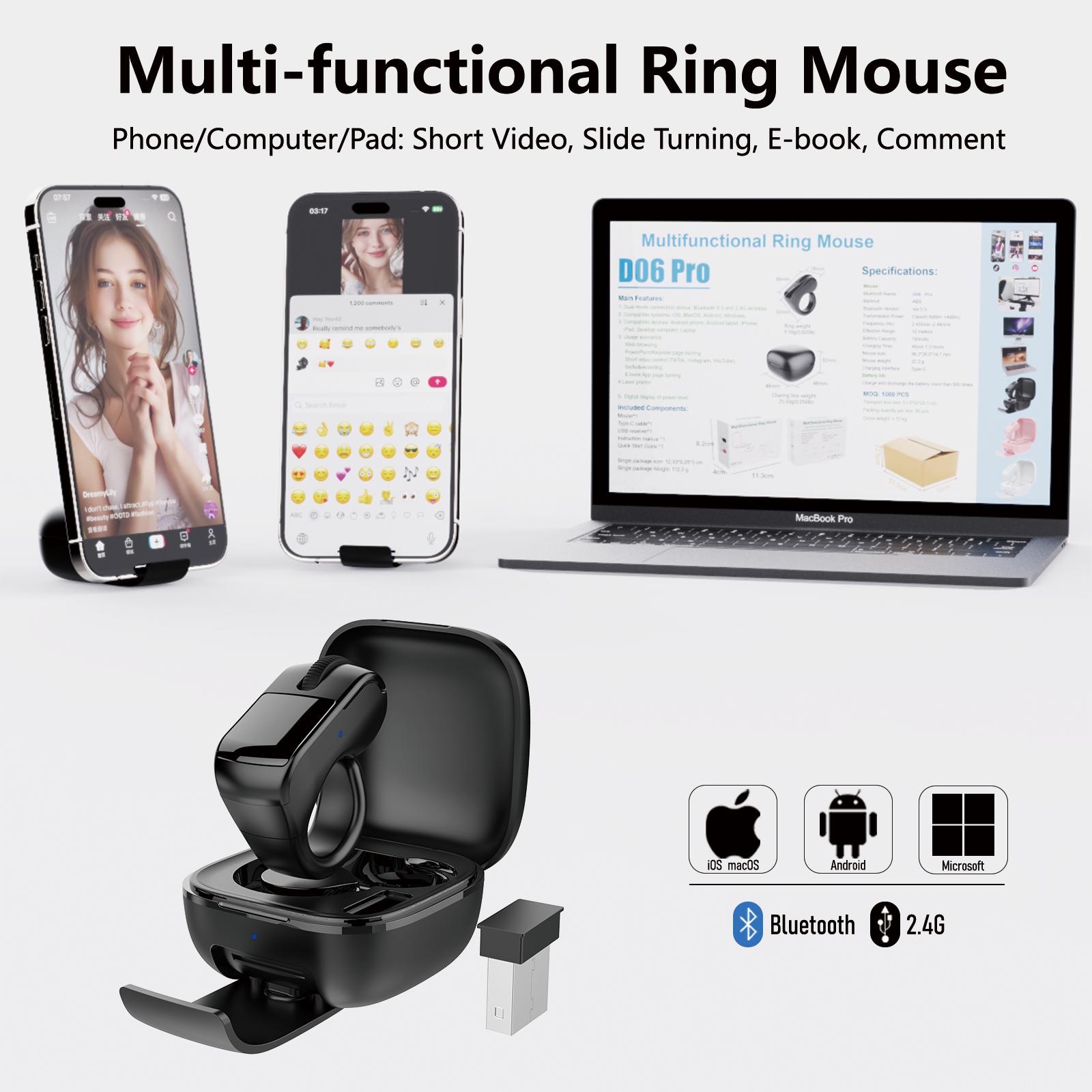 Xring Mouse Ring TikTok Scrolling Remote Control with Touchpad, Bluetooth/2.4G Wireless Air Mouse for Short Video, Page Turner for Kindle APP, Selfie and Video Remote, For IPhone/IPad/Android/Tablet/Mac/PC/Laptop MothersDaygift Summervibes fathersdaygift