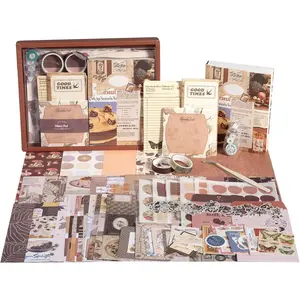 Upgraded Scrapbook Photo Album Supplies Kit with Tweezers and Glue Tape -  Aesthetic Junk Journal Kit, Large Scrapbooking Paper, Sticker Pack, Notebook, DIY Craft,  for Adults (Goodtime)