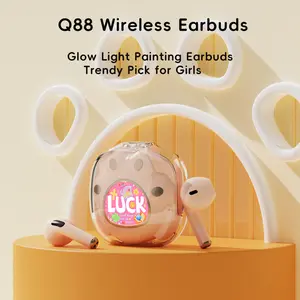 Wireless Earbuds Q88 lighting painting, magnetic suction pull design, gradual change of ambient light, call noise reduction, semi-in-ear type, anti-lost lanyard, universal for multiple devices