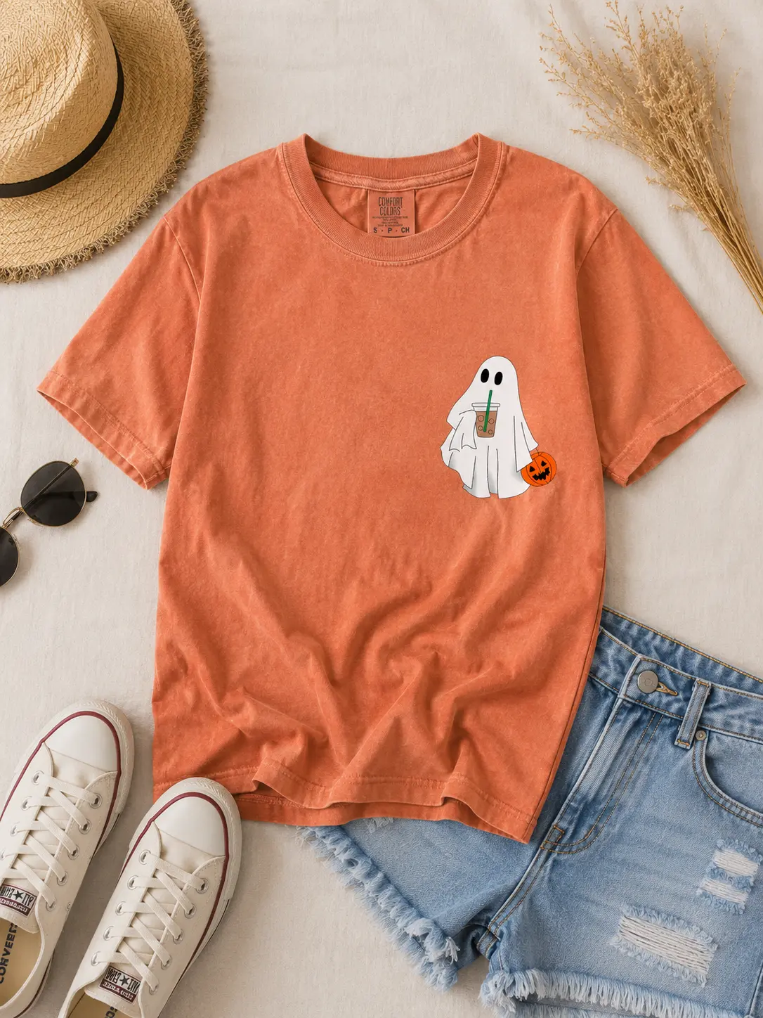 Comfort Colors Cute Ghost Iced Coffee Shirt, Spooky Coffee Lover Tee, Halloween Ghost Shirt, Fall Aesthetic Shirt, Cute Autumn Graphic Tee - TrendWear USA