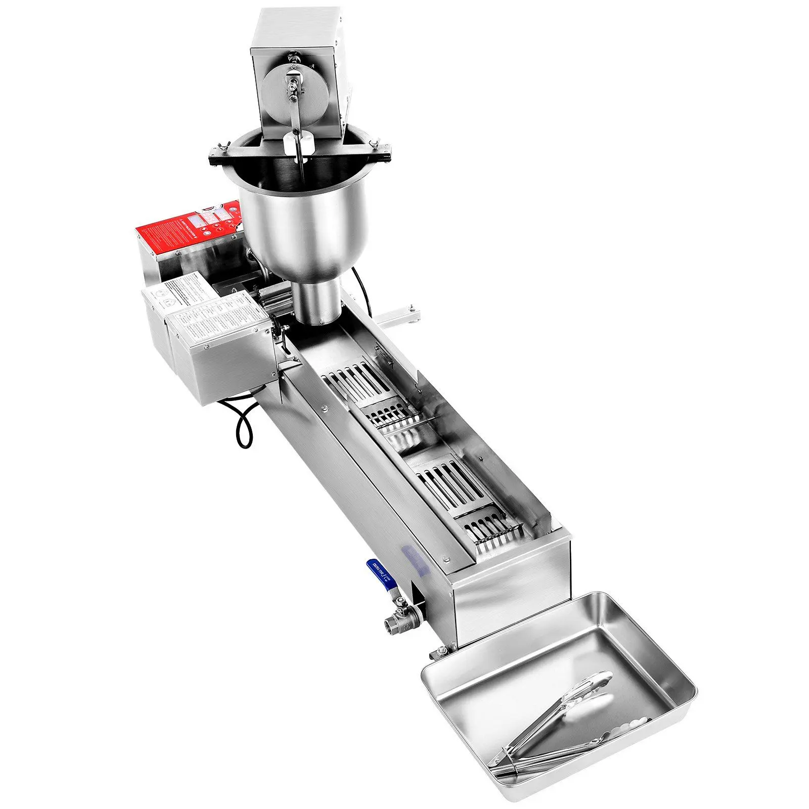 VEVOR Standard 304 Stainless Steel Commercial Automatic Donut Making Machine, 3000W Single Row, 14.5L Oil Tank, 5.5L Hopper Tank, Smart Control Panel, Auto Flip, Customizable Sizes, 90 PCS/H for Bakeries, Versatile Usage for Dessert Enthusiasts