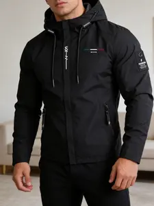 Men's Casual Fashion Hooded Fitted Jacket, Mexican Flag Print, Multi-Pocket Design, Zipper, Lightweight Outdoor Hiking, Daily Commute, Coats