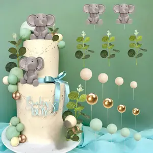 1 Set Cake Decorations, Baby Elephant Theme Cake Decorations, DIY Baking Decorations, Mini Cake Decorations, Pearl Ball Decorations, Party Decorations, Home Decorations, Birthday Gifts (green, Elephant Style) Christmas Traditional Ornaments