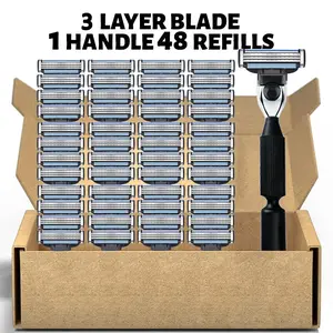 Men's Razor Blade Replacement, 48pcs Razor Blade & 1 Count Handle, Sharp Handheld Razor Blade, Men's Care Product for Daily Use