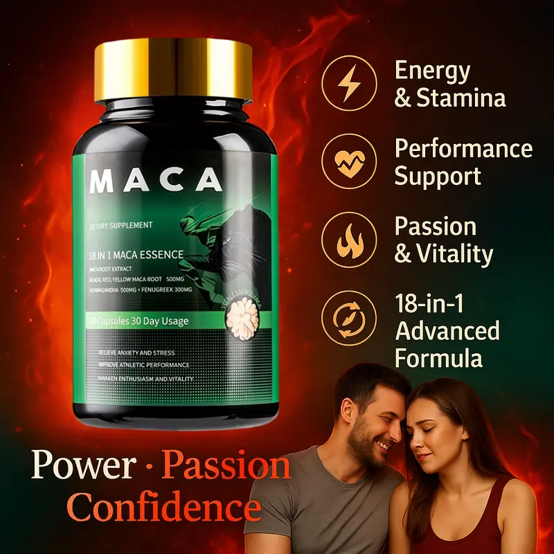 Maca Natural Capsules with Indian Ginseng Arginine & Turmeric for Vitality Passion Fatigue Relief & Endurance Support Non-GMO Vegan Third-Party Tested