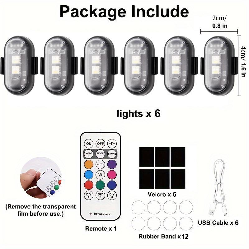 24PCS Remote Control Car Footwell Light, Wireless LED Lights for Car, with Remote Control, High Brightness Wireless LED Strobe Light 8 Colors USB Charge IP65 Waterproof Anti-Collision for Car Motorcycle Aircraft Bike