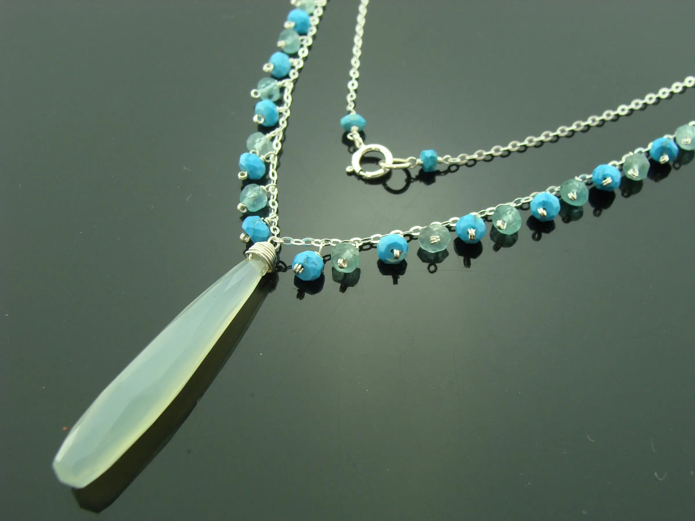 Aqua Blue Chalcedony Turquoise Apatite Necklace · 925 Sterling Silver · Handmade Gemstone Jewelry Gift for Her · December Birthstone