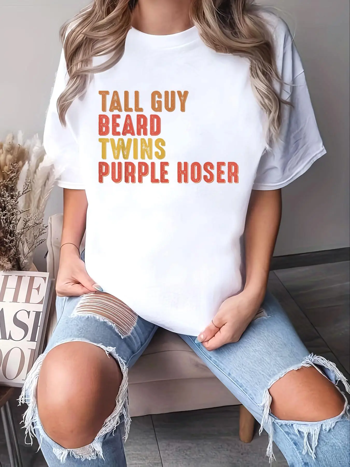 Women's 100% Cotton Round Neck Short Sleeve Graphic T-Shirt - Unisex Loose-Fitting Casual All-Season Top, Dude Perfect/Beard Twins Purple Hoser Design, Machine Wash, Tumble Dry, Do Not Iron, Jacket-Compatible, All Seasons, Party, Style, Wt-L602979