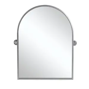 360 Stand 36 in. Decorative Modern Silver Metal Frame Durable Glass Wall Mount Home Decor Accent Mirror with Arch & Flat Design, Wall Mounted Mirror