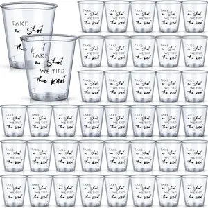 Domensi 200 Pieces Plastic Shot Clear Glasses 2 oz Take a Shot We Tied The Knot Disposable Mini Shot Glasses Bulk Wedding Favors Cup Tumbler for Adults Men Women Gifts(Black)