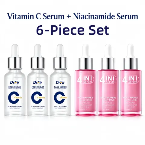 DrFir 3-Piece Facial Care Products Set - 5-in-1 Vitamin C Serum, 4-in-1 Super Essence Lotion with 30ml Nicotinamide, Gentle Lightweight for Combination Skin, Hydrating, Firming, Brighten, Glossy, Moisture, Glow Up Evening Skincare