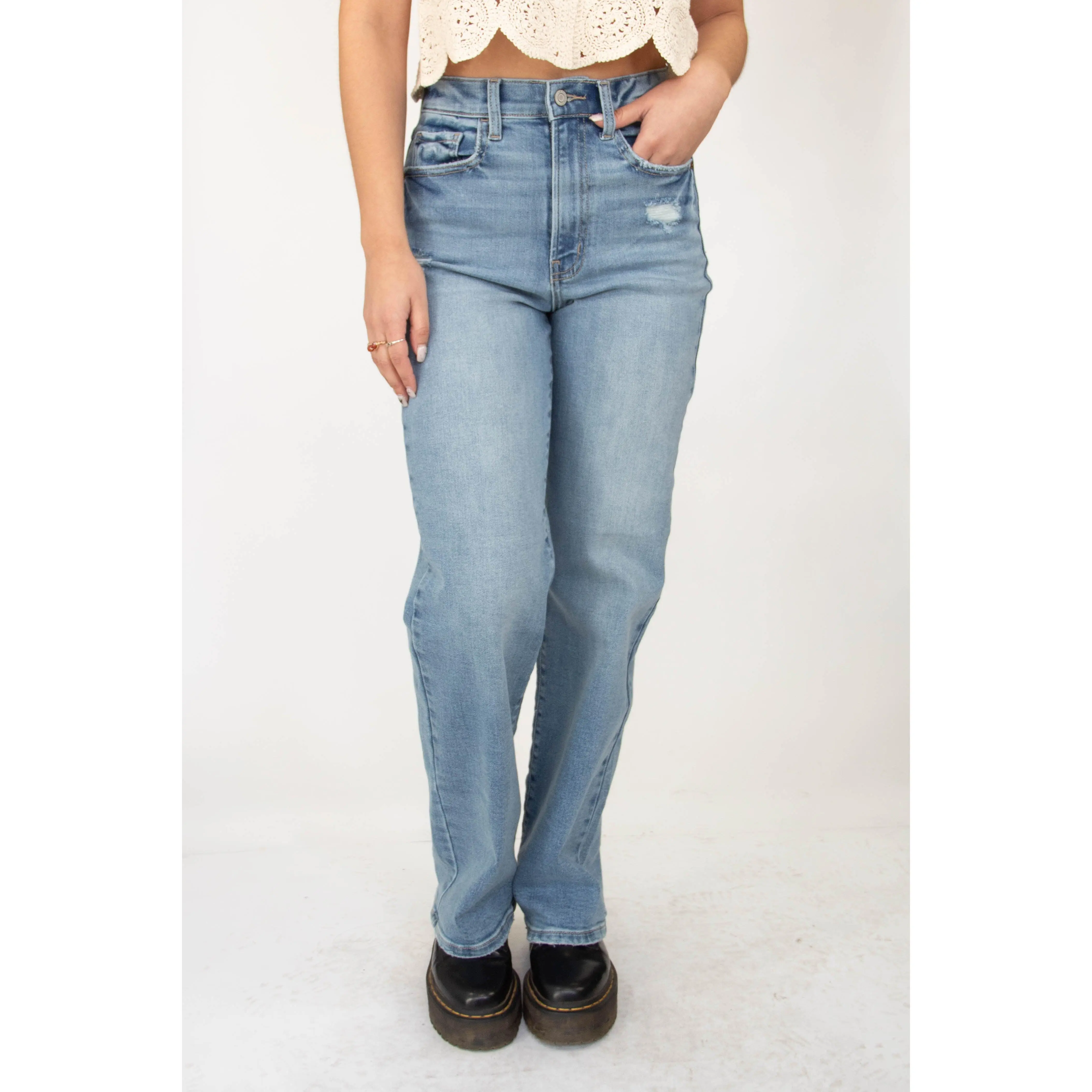 NECTAR Women's Premium Denim Hazel High-Rise Dad Jeans - Belt-Ready, Button Closure, Zipper Fly, Original Bottom, Polyester-Spandex Blend Fabric, Pocket, Casual, Denim Pants, Dad Fit, Md. Wash
