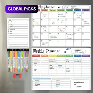 Magnetic Dry Erase Calendar Whiteboard, 1 Set Including Monthly, Weekly, and Daily Planning Calendar & 8 Markers & Eraser, Magnetic Erasable Chalkboard Set for Home Office