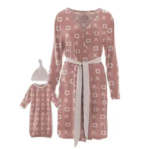 Women's Print Bamboo Maternity/Nursing Robe & Layette Gown Set - Antique Pink Lifeguard