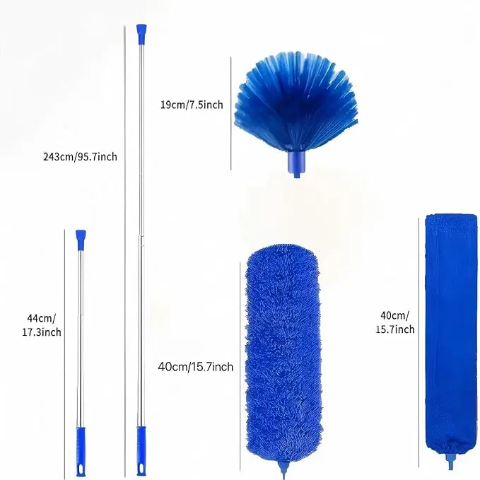 Duster Cleaning Kit 4 Pack, with Extra Long Extension Pole 110 inch,Washable Dusters for Cleaning Furniture, Ceiling Fan, Blinds, Baseboards, Cobwebs, Car, Home Office Cleaning Supplies