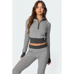 Lei Contrast Half Zip Knit Top