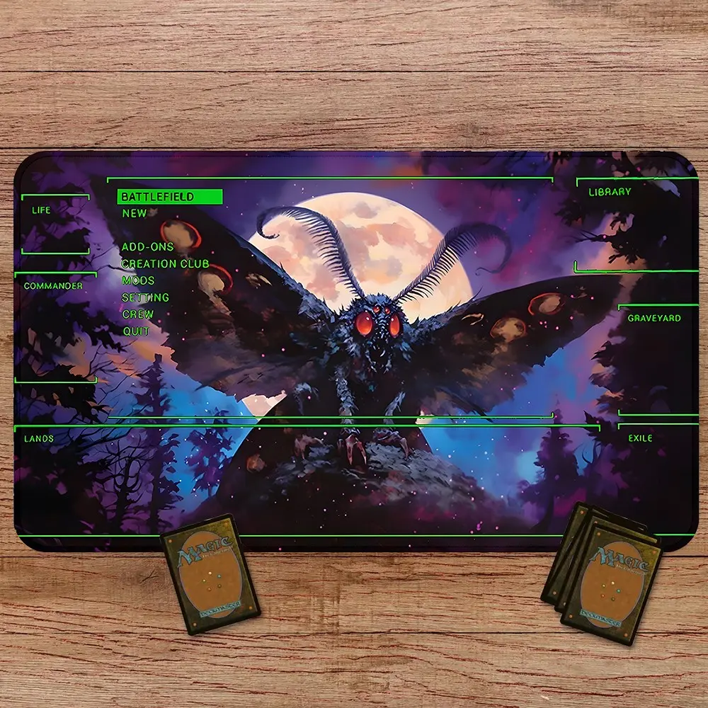 Mothman TCG Playmat with Game Zones, 3mm Stitched Edge, Non-Slip Rubber Base, Made for Gaming, for Card Game Enthusiasts, Gamers, Students & Office Workers, Ideal for MTG, Gaming Rooms, Home Offices & Bedroom Desks, Gaming Mouse Pad