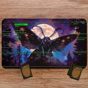 Mothman TCG Playmat with Game Zones, 3mm Stitched Edge, Non-Slip Rubber Base for Card Game Enthusiasts, Gamers, Students & Office Workers, Ideal for MTG, Gaming Rooms, Home Offices & Bedroom Desks, Gaming Mouse Pad