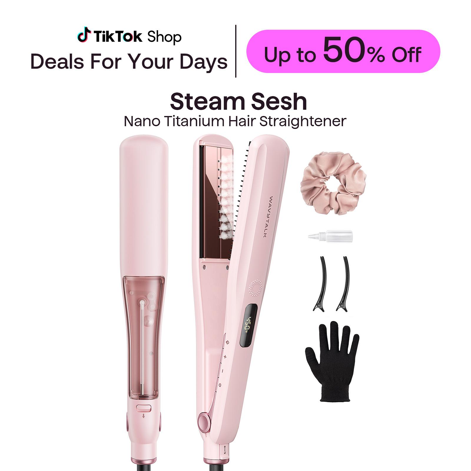 Wavytalk Steam Sesh Hair Straightener, Nano-Titanium Straightening Brush with Detachable Comb & 1.38'' Wide Plate for Frizz-Free, Shiny Hair