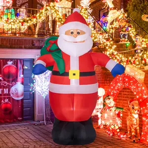 SUNNYGLADE 8 FT Christmas Inflatable Santa Outdoor Decorations Santa Claus with Green Gift Bag Blow Up Yard Christmas Decor Built-in LED Lights for Christmas Holiday Garden/Yard Decorations