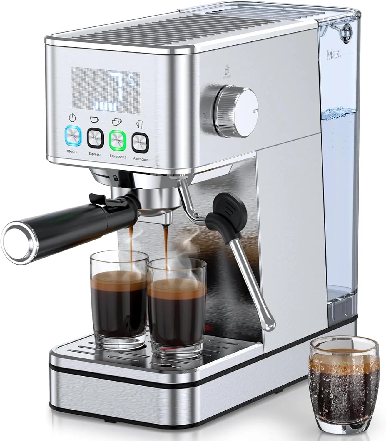Espresso Machine 20Bar,   Professional  Semi-Automatic Coffee Maker, With Milk Frother Steam Wand, 57.5OZ Removable Water Tank, Displays Making Time & Water Temperature, Cold Brew & Cappuccino, Silver