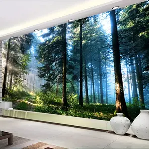 Super Large Size Beautiful Forest Landscape Background Decoration Hanging Fabric 100% Brushed Polyester Striped Pattern Woven for Indoor Room Use Gift