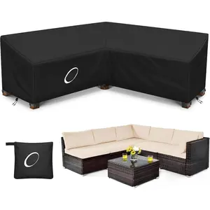 Patio V-Shaped Sectional Sofa Cover, 420D Heavy-Duty Oxford Fabric Outdoor Sectional Cover with 6 Windproof Buckles, Anti UV and No Tears, No Fading (85"/85" L x 33.5" D x 31" H) Black