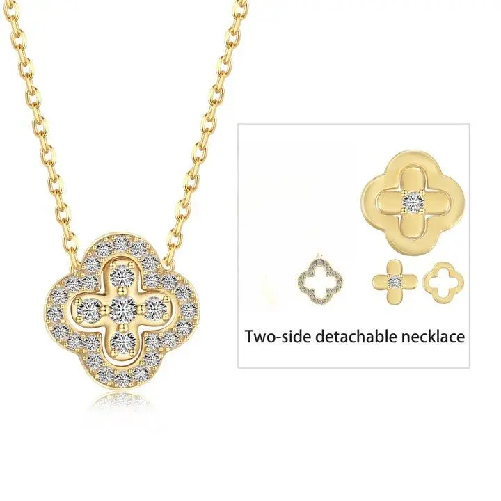 VersaClair Transforming Clover Necklace 925 Sterling Silver | 18K Gold Plated | Convertible Design