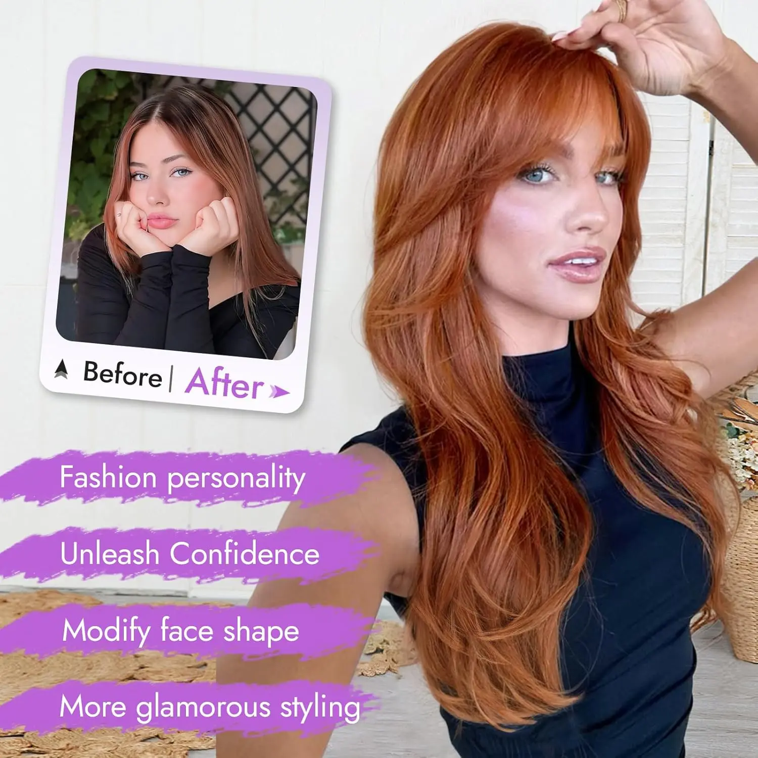Long Ginger Wig with Bangs for Women 26 inch Layered  display picture 2