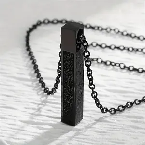 Etched Text Necklace Pendant Stainless Steel Long Bar Pendant Relief Effect Titanium Steel Necklace