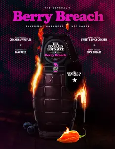 The General's Hot Sauce - Berry Breach - Blueberries, Habanero peppers & Honey, Medium Heat, 86% Peppers, American-Grown, Veteran-Owned, Gluten Free, Perfect For Meat, Cheese Boards, Holiday Hot Sauce Gift, 6 oz