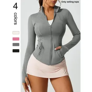 Women's Solid Zip Up Pocket Sports Jacket, Long Sleeve Outerwear for Yoga Gym Workout, Workout Tops, Ladies Sportswear for All Seasons(Women's Sports Sweat Suit)