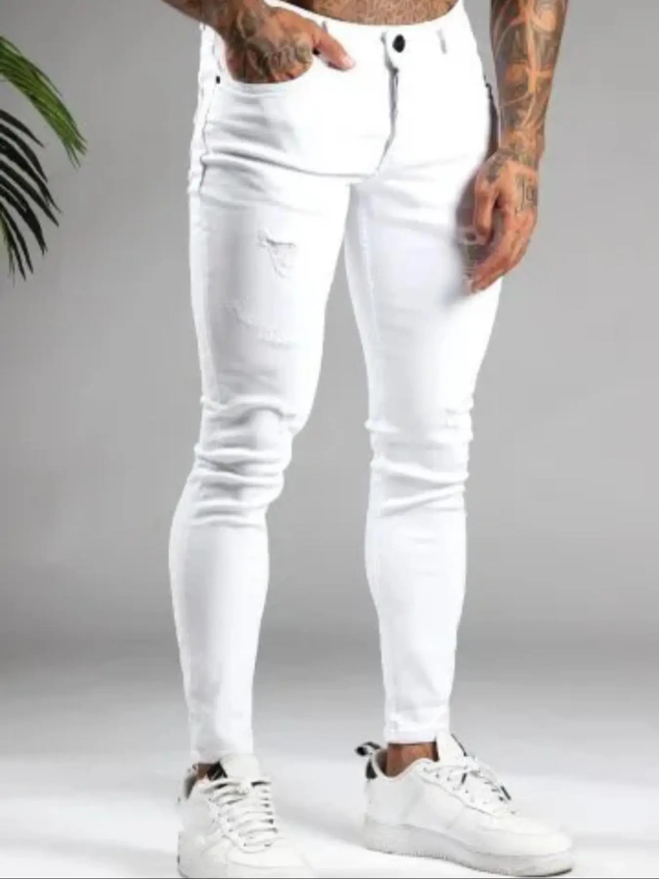 Men's Denim Casual Jeans Washed Trendy Spring Autumn Elastic Stretch Ripped Denim Fashion Slim Fit Daily Ripped Pure Skinny Pocket Pants Streetwear Menswear