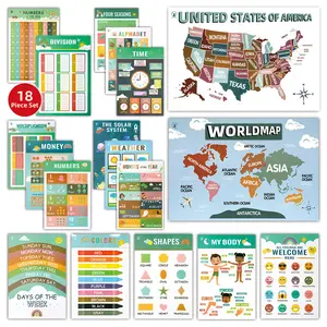 18 Educational Posters for Toddlers, Boho Learning Poster for Kids Ages 1-6 Homeschool and Classroom Walls Decor for Kids, ABC Chart, Numbers, Colors, Shapes, Days of The Week Learning Poster Charts Kindergarten Homeschool Supplies Materials
