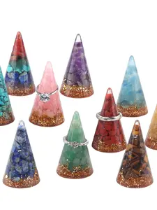 Natural Crystal Ring Holder Cone Shape Hand Carved Raw Stone Simple Style Jewelry Display Stand Semi-Gemstone Home Decor