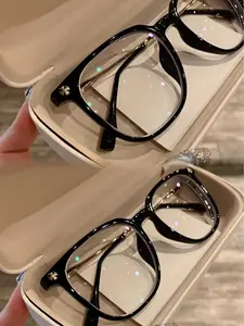 Black Warrior Series 2026 Trendy Square Anti Eye Strain Blue Light Blocking Glasses Clear Lens Computer Gaming Minimalist Metal Frame Y2K Style Non Prescription Flat Anti Radiation Eyewear Fashion Blue Light Filtering