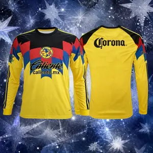 25 26 Club America Home Yellow Long Sleeve Soccer Jersey Fans Version Breathable
