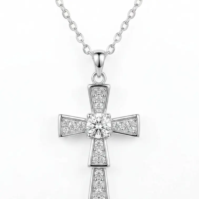 Moissanite Cross Necklace for Women Men, 925 Sterling Silver  Cross Pendant Necklace D Color VVS1, Hypoallergenic Christian Jewelry Ice Out Faith Gift