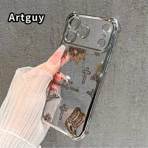 Western Religion Pattern Four Corner Anti-Fall Phone Case Transparent Electroplated Protective Cover for iPhone 17 Pro Max 16 Air 15 Plus 14 13 12 11 E