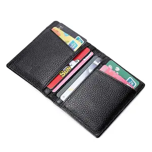 Slim Leather Wallet Credit Card Driver's License Holder Bifold with 2 ID Window (Black)