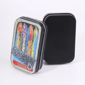 1PC Colorful Sardine Pattern Flip-Top Iron Box, Compact Tin Storage for Coins, Buttons, Hooks, Portable Organizer, Perfect Holiday Gift