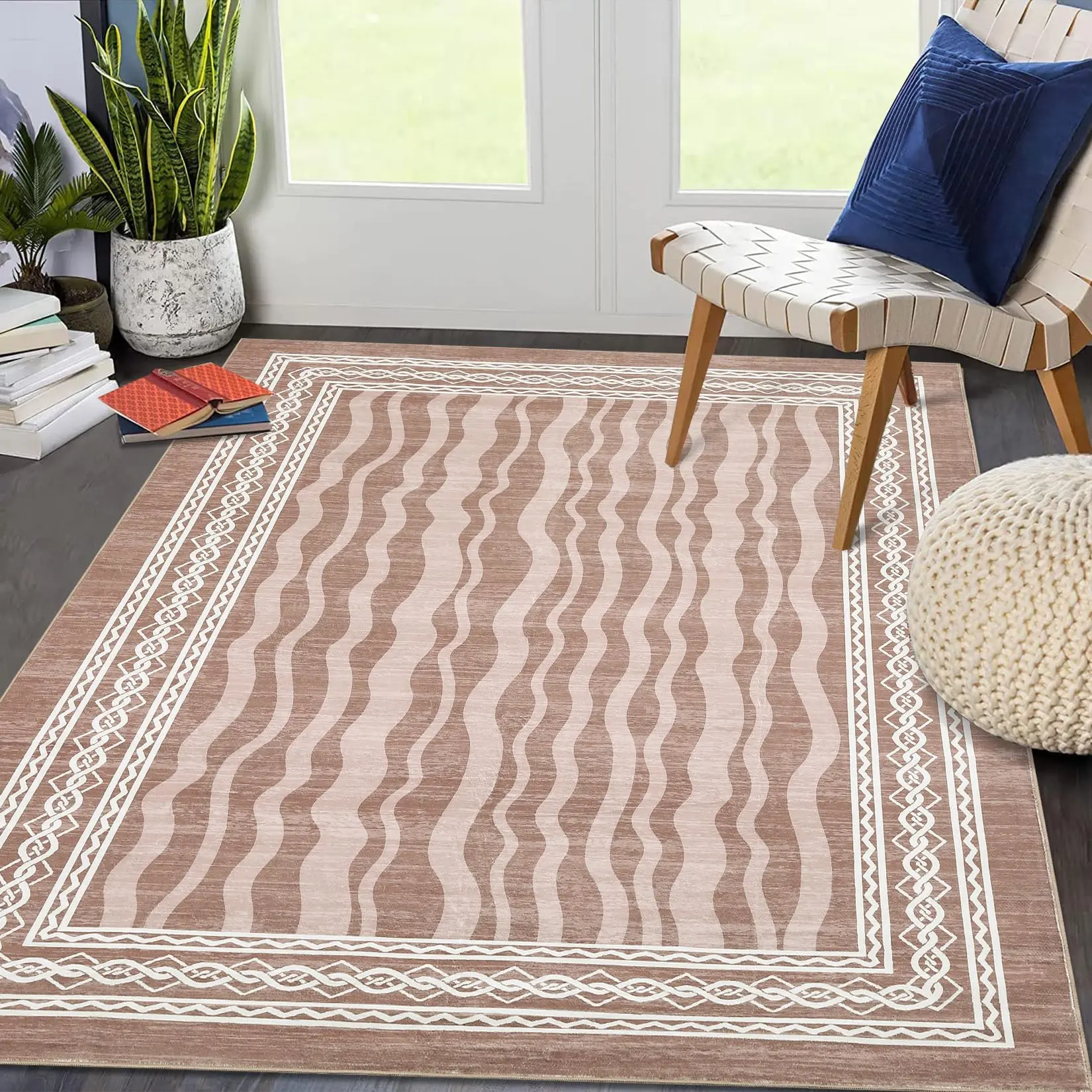 GARVEE 9x12 Area Rugs for Living Room, Large Carpet Modern Bordered Print Rug for Bedroom, Contemporary Machine Washable Low Pile Area Rugs  for Dining Room Playroom Home Office Decor Red