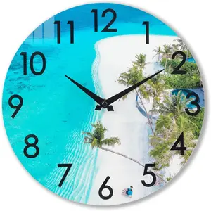 14 Inch Outdoor Wall Clock - Waterproof Tempered Glass, Silent Non-Ticking Easy to Read, Blue Beach Nautical Coastal Decor for Patio, Pool, Garden, Backyard