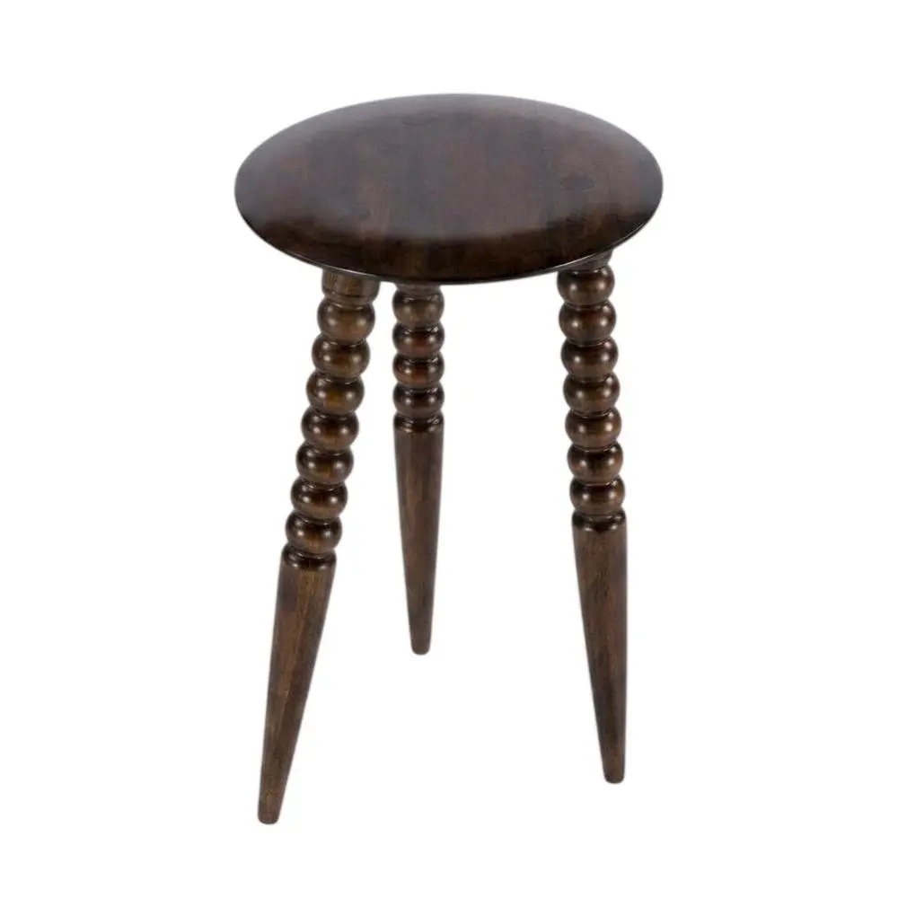 Classic Compact Circular Brown Mango Wood Side Table - Small Scale Indoor Furniture with Natural Grain, Versatile Nightstand
