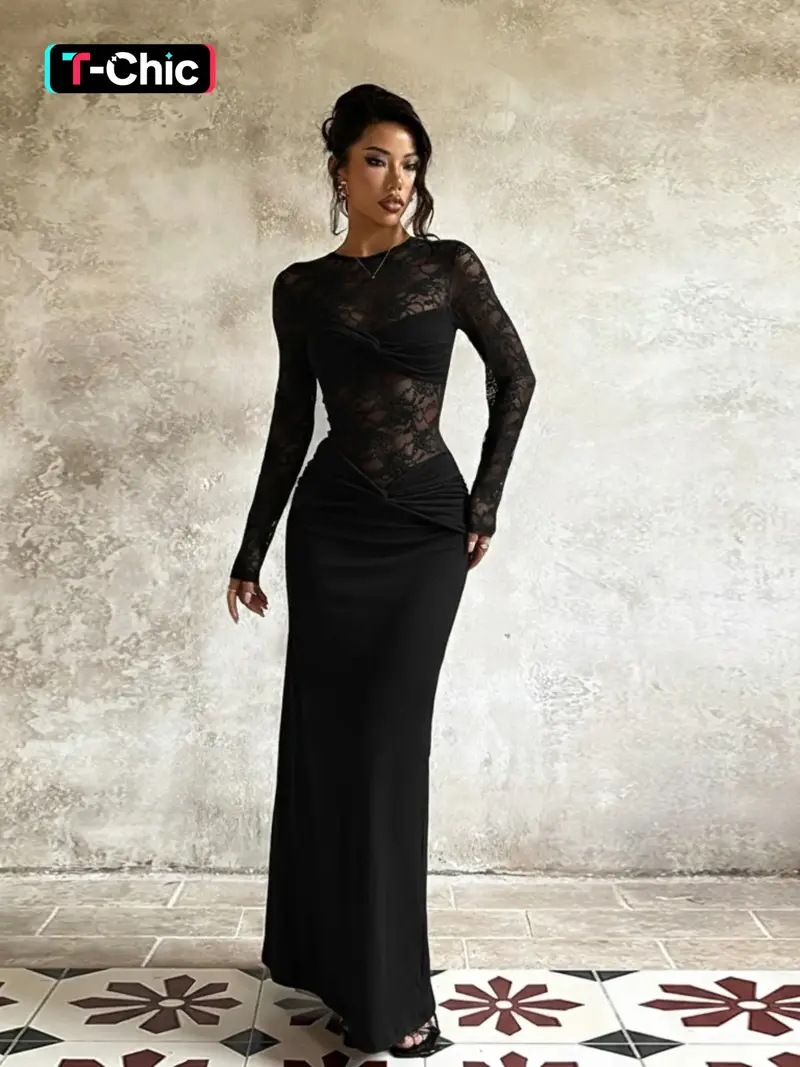 black dress with lace short sleeves Black Lace Nursing Dress- Flutter Short Sleeve main image 1