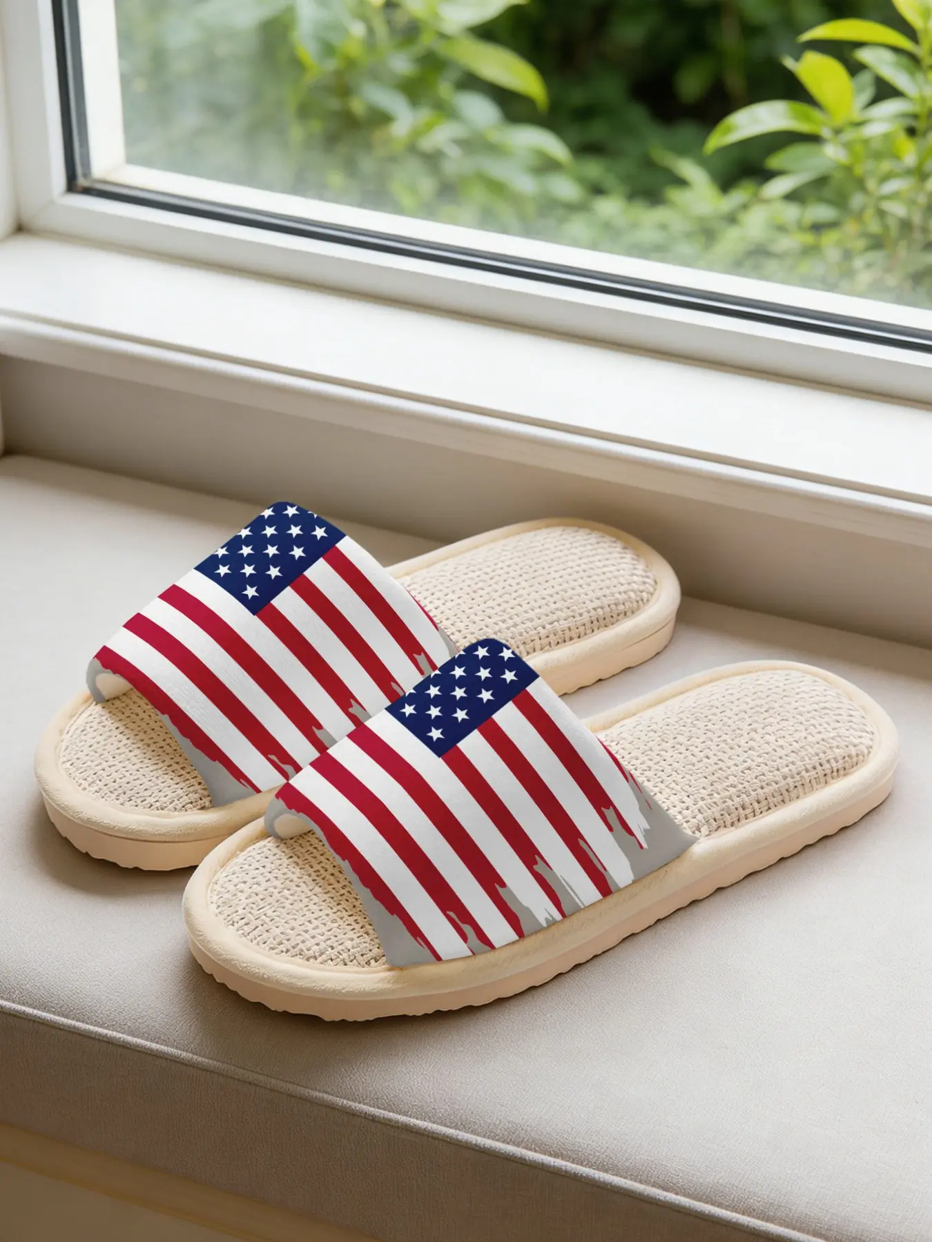 Unisex American Flag Sandals, Soft Eva Sole, Non-Slip Quiet Design, Casual All-Season Footwear, House Slippers, Perfect for Home Use